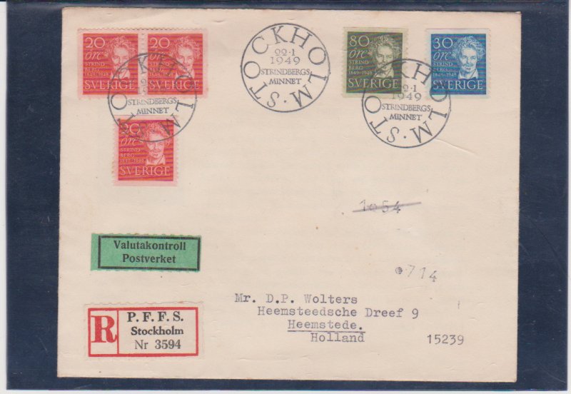 Sweden Scott # 404-407 Registed FDC 1949 Auther Playwriter