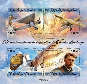 TOGO - 2023 - Charles Lindbergh - Perf 4v Sheet - Mint Never Hinged