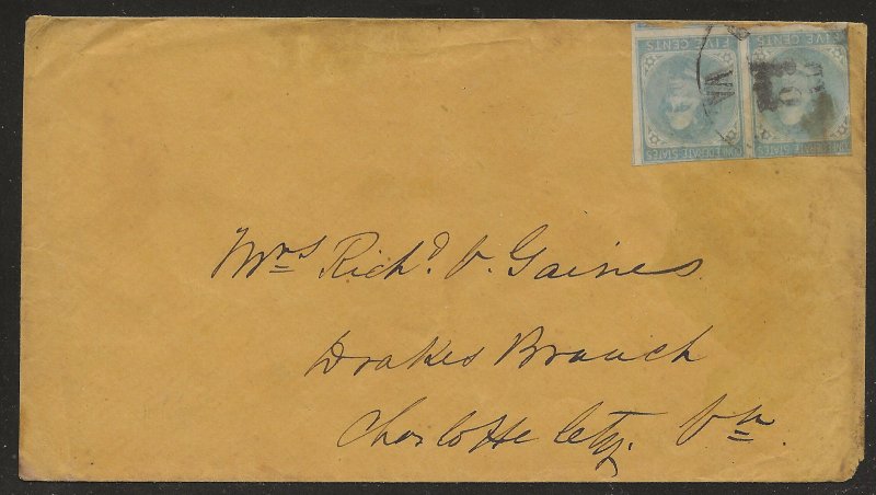 Confederate States #6 Pair Dec 30 1863 Va Mrs Richard Gaines Drakes Branch