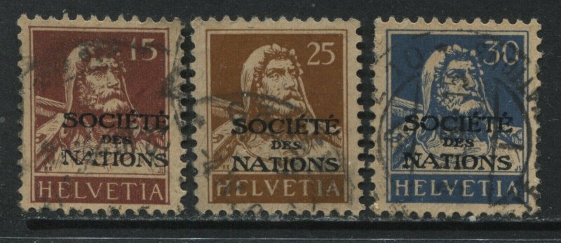 Switzerland 1922 3 values overprinted Societie des Nations used