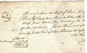 GB IRELAND Revenues *KNOCKNABRICKY* Very Scarce *3 / FARTHS* Handstamp 1822 IR3