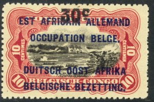 GERMAN EAST AFRICA BELGIAN OCCUPATION 1922 30c on 10c Sc N28 MH