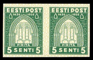 Estonia #134var, 1936 5s St. Brigalta Convent, imperf. horizontal pair, never...