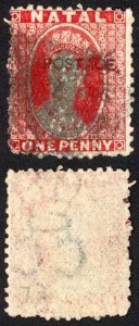 Natal SG77 1d Bright Red opt Postage (locally) Cat 110 pounds