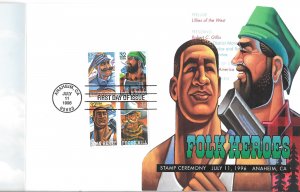 #3083-86 FDC USPS Ceremony Program FOLK HEROES (13001)