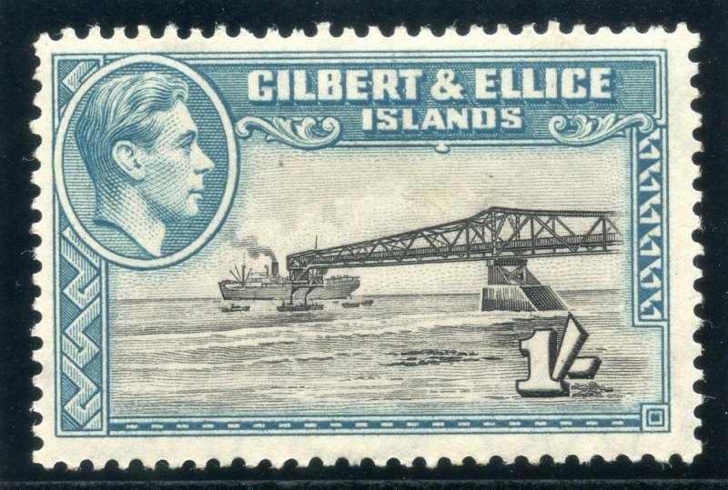 Gilbert & Ellice Is 1939 KGVI 1s brownish black & turquoise-green MLH. SG 51.