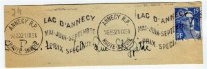 FRANCE; Fine early Full TPO POSTMARK PIECE, 1951 Annecy