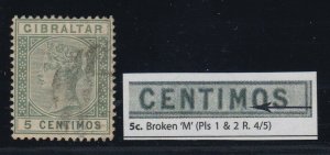 Gibraltar, SG 22a, used Broken M variety