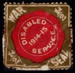 1915 Great Britain Poster Stamp WW I 1/2 Pence Disabled Service Charity Seal