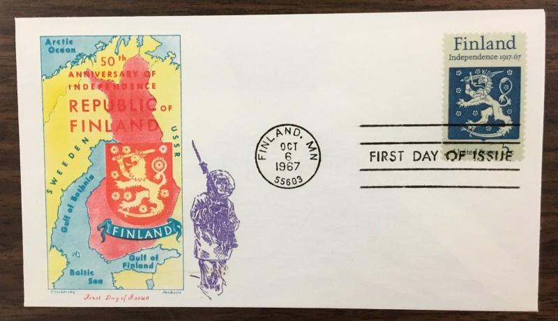 Overseas Mailer  1334   Finland Independence.  Jackson  Cover.  Issued in 1967. 