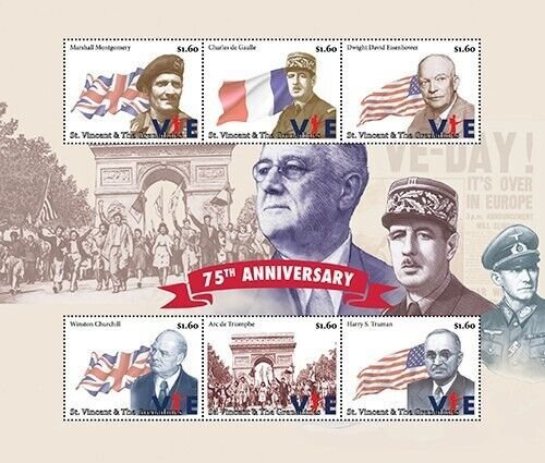 Saint Vincent 2020 - VE Day, Churchill - Sheet of 6 Stamps - Scott 4205 - MNH