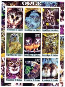 Guinea 2000 OWLS-BIRDS Sheetlet (9) IMPERFORATED MNH