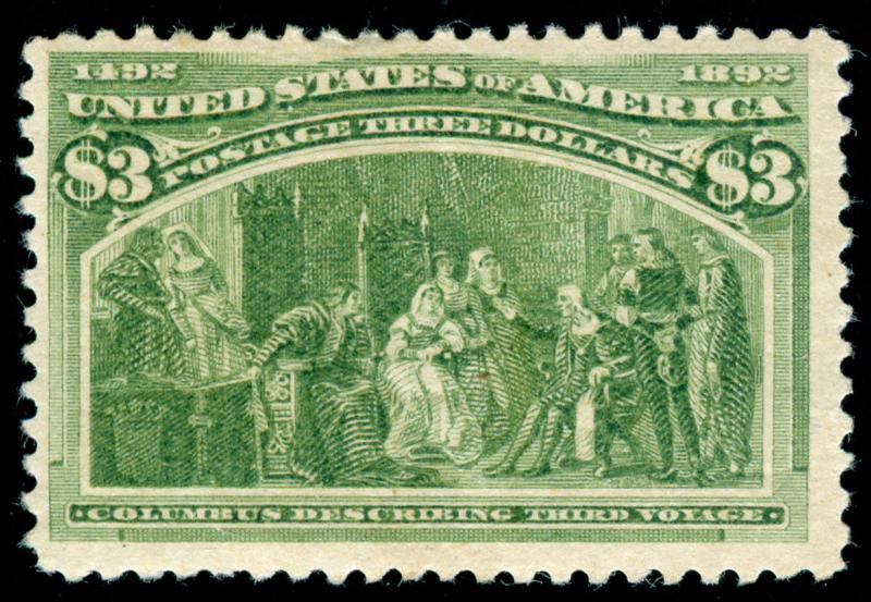 MOMEN: US STAMPS #243 MINT OG H $3 COLUMBIAN