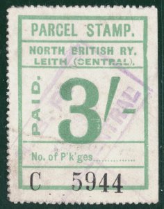 GB Scotland NBR RAILWAY Newspaper Parcel Stamp 3s *LEITH CENTRAL* STATION WHB64