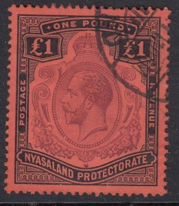 SG 98 Nyasaland Protectorate 1913. £1 purple & black. Very fine used CAT £200