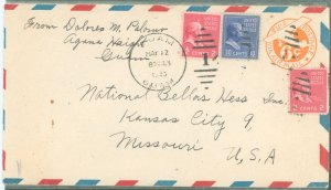 US 806/830/UC3 A 30c Prexie was added to this 1945 cover to make up the 40c per half ounce air mail rate between Guam and the US