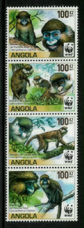 Angola #1364 MNH Strip - World Wildlife Fund - Monkeys