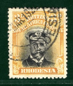 RHODESIA BSACo KGV Admiral SG.293 3d Black & Yellow (1922-23) Used c£48+ EBLUE21