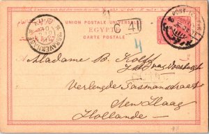 Egypt 4m Sphinx and Pyramid Postal Card 1902 Port Tewfik to The Hague, Nether...