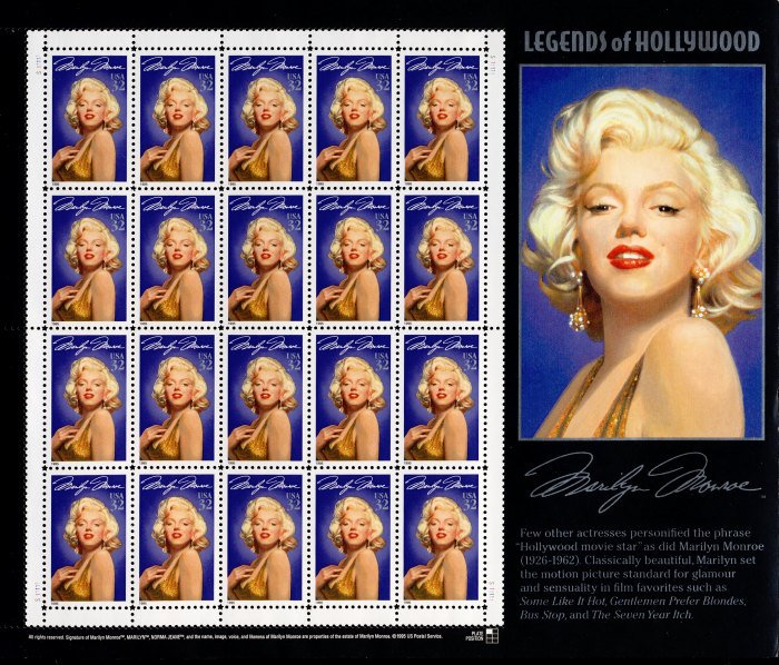 US #2967 FULL SHEET, Marilyn Monroe, VF/XF mint never hinged,  super fresh,  ...