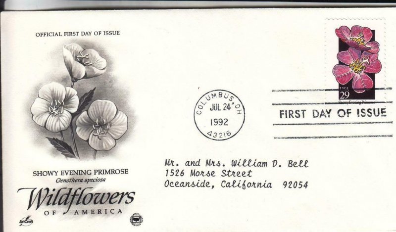 1992, Wildflowers-Showy Evening Primrose, Artcraft/PCS, FDC (E9038)