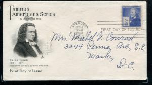 892-2 Famous American 1940 Elias Howe Art Craft cachet 