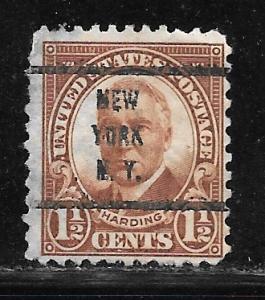 USA 684: 1.5c Harding, New York, N.Y. Precancel, used, AVG