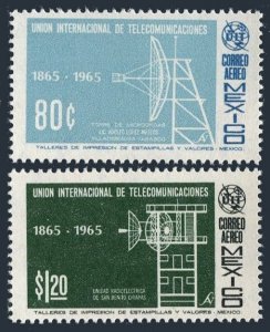 Mexico C303-C304 bl./4,MNH.Mi 1183-1184. ITU-100,1965.Radio-electric Unit,Tower,