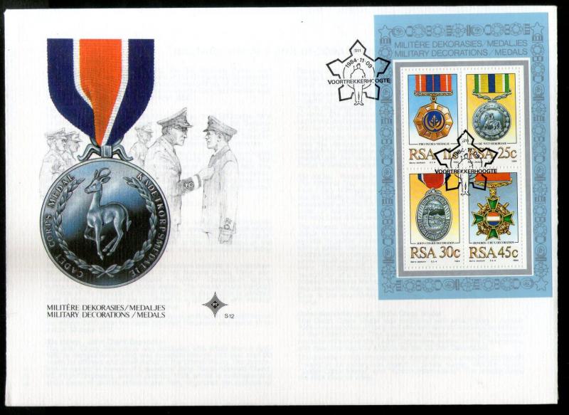 South Africa 1984 Military Medals Decoration Coat of Arms Sc 645a M/s on FDC ...