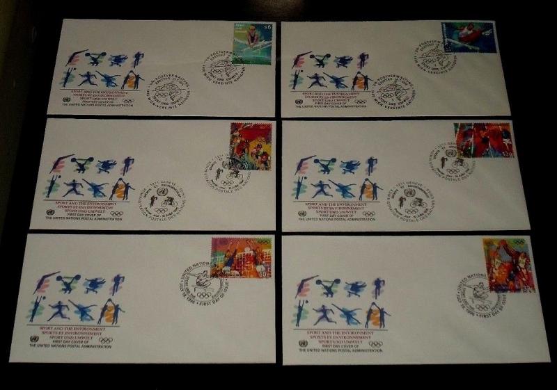 U.N. 1996, SPORT AND THE  ENVIRONMENT, SINGLES ON FDCs, 3 OFFICES,NICE! LQQK!