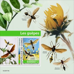 GUINEA - 2022 - Wasps - Perf Souv Sheet - Mint Never Hinged