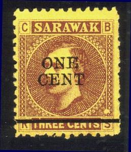 SARAWAK 1892 ONE CENT on 3c mint - Variety.................................12931