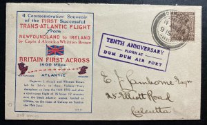 1929 Dum Dum India First Flight Cover to Calcutta Trans Atlantic Smith Signed