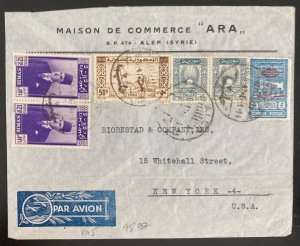 1930s Aleppo Lebanon Airmail Commercial Cover To New York Usa Tax Stamp Sc#RA5