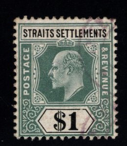 Straits Settlements Scott 123 Used  1$ KEVII  Light cancel