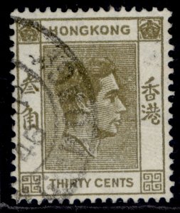 HONG KONG GVI SG151a, 30c yellowish-olive, FINE USED. Cat £15. PERF 14½ X 14