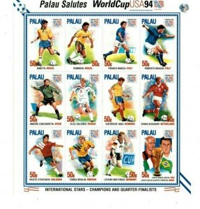 Palau 1994 - World Cup International Stars - Sheet of 12 Stamps- MNH