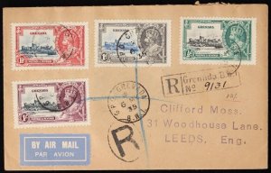 GRENADA 1936 Registered First Day cover KGV Silver Jubilee set. To England.