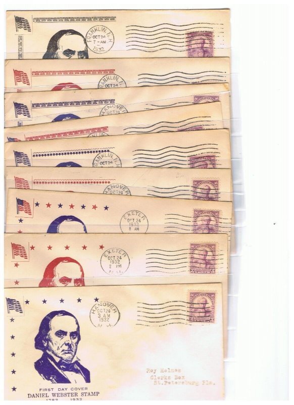 Lot of 9 Daniel Webster First Day covers different John Gill cachets  Scott #725