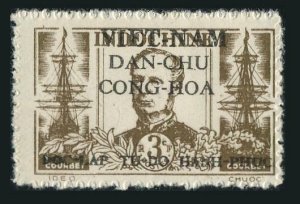 Viet Nam 1L15, MNH. Michel 3. Admiral Andre A.P.Courbet. Ship.Overprinted, 1945.