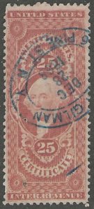USA, stamp, Scott#R44c, used, hinged, 25 cents, red, Certificate, PM