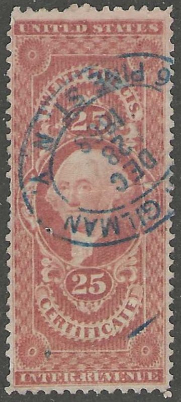 USA, stamp, Scott#R44c, used, hinged, 25 cents, red, Certificate, PM