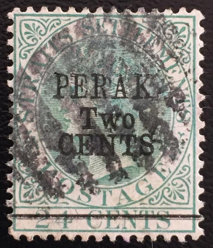 Malaya 1891 Perak surch Straits Settlements QV 2c on 24c Used SG #51 M1664