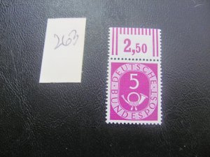 GERMANY 1951 MI.125 POSTHORN MARGIN XF (263) ALL MARGIN #s OR CM