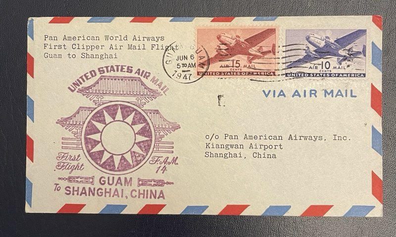 TangStamps: CHINA ROC 1947 Guam To Shanghai First Flight Cover