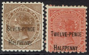 NEW SOUTH WALES 1891 QV SURCHARGE 7½D AND 12½D PERF 10