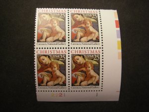 Scott 2427, 25c Christmas, PB4 #2221 1 LR, MNH Beauty