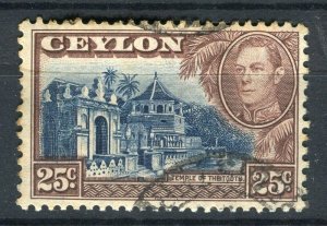 CEYLON; 1938-40s early GVI pictorial issue fine used shade of 25c. value