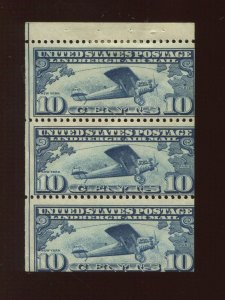 C10a Lindbergh Air Mail Mint Booklet Pane of 3 Stamps POSITION I (By 1441)