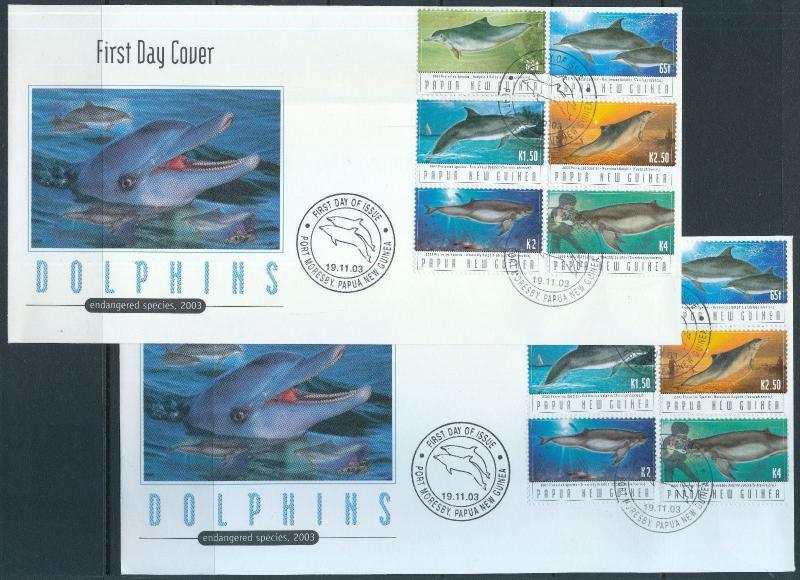 PAPUA NEW GUINEA 2003 DOLPHINS Wildlife FDC Covers x 2 Illustrated(Pap6)